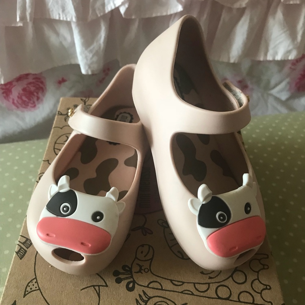 Mini Melissa pink cow shoes size 6 infant/toddler